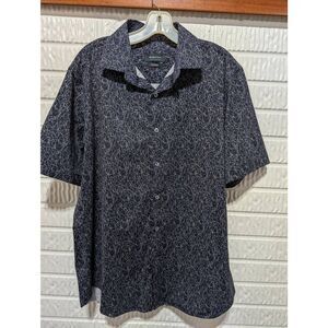 Bugatchi Men's Blue Scribble Pattern Short-Sleeve Fitted Button-Front Shirt Size